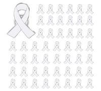 Metal Ribbon Brooch Pins, Alloy Ribbon Brooches Cancer Awareness Lapel Pins, Elegant Breast Cancer Accessory, Hope Faith Ribbon Pins Badges for Women Men Charity Event (50pcs-White)