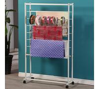Metal Ribbon Organizer with Wheels - Gift Wrapping Paper Holder & Craft Storage Rack - Versatile Scarf & Towel Display for Craft Room & Sewing Supplies