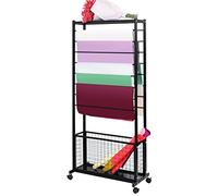 Metal Ribbon Storage Rack with Wheels Large Wrapping Paper Organizer Cart for Craft Room Double Sided Vinyl Rolls Wire Spool Dispenser Floor Stand with Top Shelf