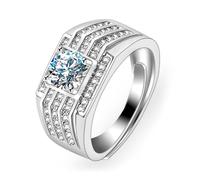 Metal Rings for Men Silver Ring Man 18K White Gold Moissanite with Shiny Cubic Zirconia Size V 1/2 Fashion for Grandfather Birthday Jewelry