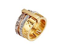 Metal Rings News Fashion Stackable Rings Jewelry Inlaid Zircon Stainless Steel Roman Numeral Ring Women Band Ring (F, One Size)