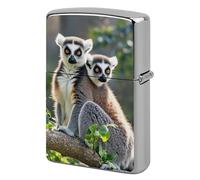 Metal Ringtailed Lemur Lighter Case Windproof Flip Top Lighter Sleeve Double Sided Vintage Cool Cigarette Pouch Holder Reusable Pocket Protective Cover Men Gifts for Boyfriend Husband