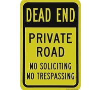 Metal Road Sign Dead End Private Road No Soliciting Trespassing Yellow & Black Wall Decor Retro Tin Sign Aluminum For Wall Decor 11.8X7.8 Inch