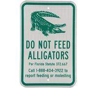 Metal Road Sign High Intensity Grade Reflective Sign, Legend Do Not Feed Alligators With Graphic Warning Sign 12" X 8"