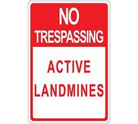 Metal Road Sign No Trespassing Active Landmines Wall Decor Retro Tin Sign Aluminum For Wall Decor 11.8X7.8 Inch