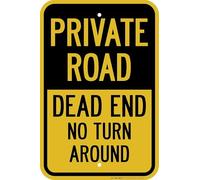 Metal Road Sign Private Road Dead End No Turn Around Laminated Sign 12 X 8 Inch Outdoor Signage