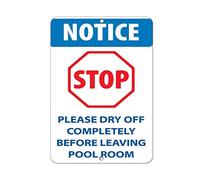 Metal Road Sign Stop Please Dry Off Completely Before Leaving Pool Room Wall Decor Retro Tin Sign Aluminum For Wall Decor 11.8X7.8 Inch