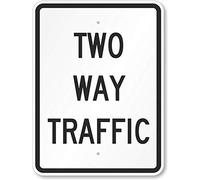 Metal Road Sign Two Way Traffic, Heavy-Duty Tin Sign Warning Sign 12" X 8"