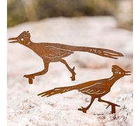 Metal Roadrunner Yard Art Set of 2, Southwest Garden Decor Stakes, Roadrunner Decorative Garden Stakes Southwestern,Lawn Art Desert Decor Metal Yard Decorations Outdoor with Rusty Paint Process