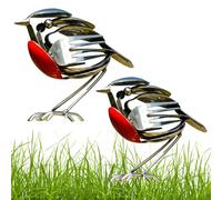 Metal Robin Bird Sculpture, Scrap Metal Art Robin Figurine Handmade from Fork & Spoon, Stainless Steel Garden Ornament for Patio Home Decor, Gift for Bird Lovers(2pcs)