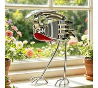 Metal Robin Garden Ornament, Handcrafted Red Chest Bird Sculpture, Recycled Fork & Spoon Robin Garden Ornaments Outdoor, Art Decor Gifts for Garden Patio Home Office Desk