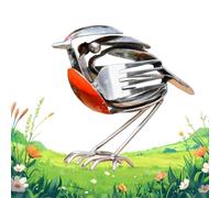 Metal Robin Garden Ornament,Handmade Metal Robin Bird Art Sculpture,1 Pack,Waterproof And Rustproof,Handcrafted Rustic Red Chest Bird Sculpture From Recycled Fork & Spoon,For Gardens, Patio, Home Desk