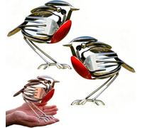 Metal Robin Garden Ornament, Handmade Metal Robin Bird Art Sculpture,Scrap Metals Art Bird Sculpture, Rustic Fork & Spoon Cutlery Craft Statue for Home Garden Decor,Unique Gift for Bird Lovers (2PCS)