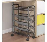 Metal Rolling Book Cart, Mobile Utility Storage Trolley on Wheels, Easy Assembly Desk Organizer and Corner Display Shelf