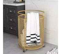 Metal Rolling Laundry Basket Cart, Mesh Laundry Hamper Durable and Sturdy, Burr-free Finish, High-temperature Baked Paint, Ideal for Bedrooms, Living Rooms(Gold)
