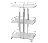 Metal Rolling Salon Storage Cart With Lockable Wheels, 3-tier Utility Storage Shelves Bathroom Trolley Storage Organizer For Beauty Spa Cosmetology, Tattoo Manicure Facial Tool Station ( Color : Silve