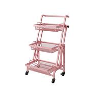 Metal Rolling Storage Cart, 3-Tier Serving Trolley with Wire Baskets, Folding Utility Cart on Wheels for Home and Office