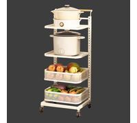 Metal Rolling Storage Cart 4-Tier Kitchen nizer with 2 Baskets White INOX Shelving Unit for Pantry Utility and Home Use - Sturdy & Stylish