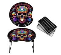 Metal Rolling Tray Cone Loader Portable Smoking Accessories Cones Rolling Tray with Tin of Tools Included. Folding Rolling Tray Design (Graffiti Skulls)