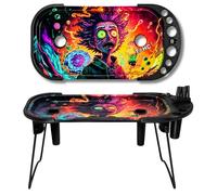 Metal Rolling Tray Full Size Foldable Stand & Cone Loader, Complete Kit for King or 1-1/4 Size Pre-Rolled Cones Brush & Filler Tools Included 23 x 10cm (Big Eye)