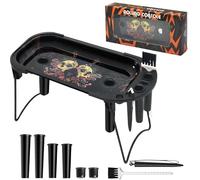 Metal Rolling Tray with Stuff Full Size Foldable Stand & Cone Loader, Complete Kit for King or 1-1/4 Size Pre-Rolled Cones Brush & Filler Tools Included 23 x 10cm (Twin Skull)