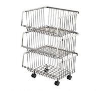 Metal Rolling Trolley with Wheels - Stackable Wire Basket Utility Cart for Kitchen, Bathroom, and Living Room - Versatile Storage Solution for Grocery and Home Organization