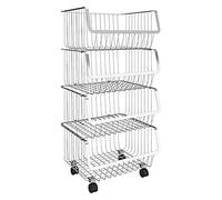 Metal Rolling Trolley with Wheels - Stackable Wire Basket Utility Cart for Kitchen, Bathroom, and Living Room - Versatile Storage Solution for Grocery and Home Organization