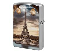 Metal Romantic Paris Eiffel Tower Lighter Case Windproof Flip Top Lighter Sleeve Double Sided Vintage Cool Cigarette Pouch Holder Reusable Pocket Protective Cover Men Gifts for Boyfriend Husband