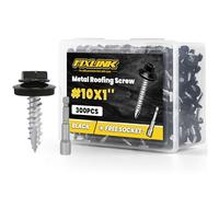 Metal Roofing Screws #10 × 1", 300 PCS, FIXLINK Baking Paint Hex Head Rubber Washer Sheet Metal Roof Screws Self Tapping Metal to Wood Siding Screws, Hex Socket Included, Black