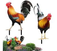 Metal Rooster Garden Stake 2D Garden Rooster Stake | 2 Pieces Yard Chicken Statue for Outdoor Courtyard Patio Porch Landscaping Flower Bed