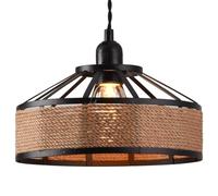 Metal & Rope Lamp Shades Ceiling, Small Retro Hemp Rope Black Ceiling Lampshade with Reducer Ring Pendant Light Shade for Living Room, Bedroom, Kitchen, Hallways & Floor Lamp