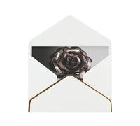 Metal Rose Luxury Pearl Paper Greeting Card With Gold Border, Blank Inside, With Envelope - Birthday, Wedding, Christmas, Valentine