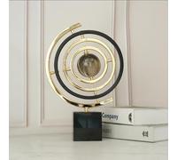 Metal Rotating Globe Sculpture Black Gold, Abstract Art Ornament for Desk | 42x33x16cm, Iron Construction, Rotating Design, Black Gold Finish, for Living Room, Office, Bookshelf, Housewarming Gift