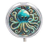 Metal Round Pill Box 3 Compartment, Cute Portable Travel Pill Organizer Small Abstract Octopus Pill Case for Pocket Purse Pill Container Medicine Organizer Box Daily Vitamin Holder
