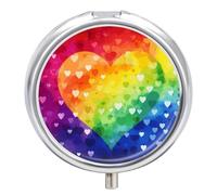 Metal Round Pill Box 3 Compartment, Cute Portable Travel Pill Organizer Small Colorful Rainbow Love Heart Pill Case for Pocket Purse Pill Container Medicine Organizer Box Daily Vitamin Holder