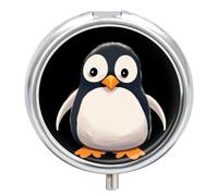 Metal Round Pill Box 3 Compartment, Cute Portable Travel Pill Organizer Small Cute Penguinm Pill Case for Pocket Purse Pill Container Medicine Organizer Box Daily Vitamin Holder