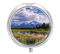 Metal Round Pill Box 3 Compartment, Cute Portable Travel Pill Organizer Small Grand Teton National Park Pill Case for Pocket Purse Pill Container Medicine Organizer Box Daily Vitamin Holder