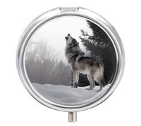 Metal Round Pill Box 3 Compartment, Cute Portable Travel Pill Organizer Small Howling Wolf Pill Case for Pocket Purse Pill Container Medicine Organizer Box Daily Vitamin Holder