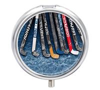 Metal Round Pill Box 3 Compartment, Cute Portable Travel Pill Organizer Small Ice Hockey Sticks Pill Case for Pocket Purse Pill Container Medicine Organizer Box Daily Vitamin Holder