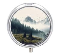 Metal Round Pill Box 3 Compartment, Cute Portable Travel Pill Organizer Small Landscape Mountain Pill Case for Pocket Purse Pill Container Medicine Organizer Box Daily Vitamin Holder