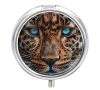 Metal Round Pill Box 3 Compartment, Cute Portable Travel Pill Organizer Small Leopard Face Pill Case for Pocket Purse Pill Container Medicine Organizer Box Daily Vitamin Holder
