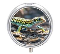 Metal Round Pill Box 3 Compartment, Cute Portable Travel Pill Organizer Small Leopard Little Gecko Pill Case for Pocket Purse Pill Container Medicine Organizer Box Daily Vitamin Holder