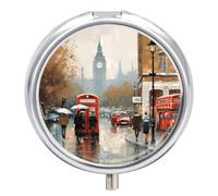 Metal Round Pill Box 3 Compartment, Cute Portable Travel Pill Organizer Small London Impression Pill Case for Pocket Purse Pill Container Medicine Organizer Box Daily Vitamin Holder