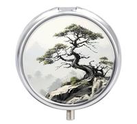 Metal Round Pill Box 3 Compartment, Cute Portable Travel Pill Organizer Small Pine on Mountain Slope Pill Case for Pocket Purse Pill Container Medicine Organizer Box Daily Vitamin Holder