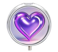 Metal Round Pill Box 3 Compartment, Cute Portable Travel Pill Organizer Small Purple Hearts Pill Case for Pocket Purse Pill Container Medicine Organizer Box Daily Vitamin Holder
