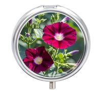 Metal Round Pill Box 3 Compartment, Cute Portable Travel Pill Organizer Small Red Geraniums Pill Case for Pocket Purse Pill Container Medicine Organizer Box Daily Vitamin Holder