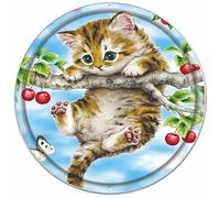 Metal Round tin Sign Cat Hanging Cherry Tree Antique Tin Sign Rustic Wall Decor Metal Wall Plate Vintage Tin Sign Retro Advertising Metal Tin Sign Home Decor Garage Kitchen Bar Restaurant12x12inch