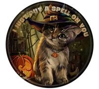 Metal Round Tin Sign Cat Put A Spell Halloween Retro Art Wall Decor Antique Tin Sign Vintage Advertising Metal Tin Sign Farmhouse Coffee Shop Street Garden Garage Door Shop Metal Signs 12x12 Inch