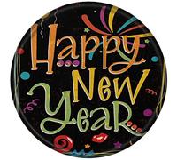 Metal Round Tin Sign Happy New Year Antique Tin Sign Bar Poster Metal Wall Art Vintage Tin Sign Metal Tin Sign Plaque Suitable for Home Club Garage Kitchen Bar Country Cottage Restaurant 12x12 Inch