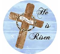 Metal Round Tin Sign He Resurrected The Easter Cross Religious Sign Rustic Wall Decor Retro Advertising Plaque Metal Tin Sign Home Decor Metal Sign Gift For Friends Family Women Girl 12x12 Inch